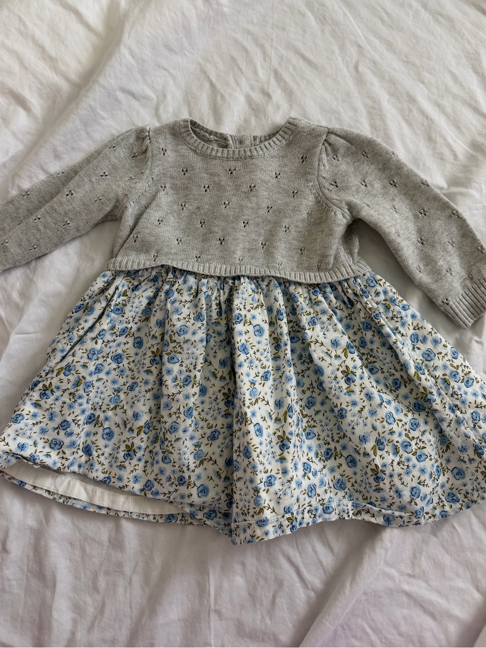 Nordstrom Gray Knit Bodice with Blue Floral Skirt Girls' Dress with Bloomers